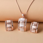 Rectangular Lattice Design Opal Pendant Wholesale Wedding Jewelry Set Necklace and Earrings Set - Rose Gold