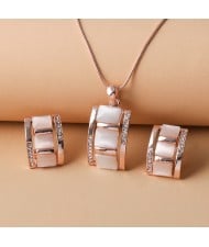 Rectangular Lattice Design Opal Pendant Wholesale Wedding Jewelry Set Necklace and Earrings Set - Rose Gold