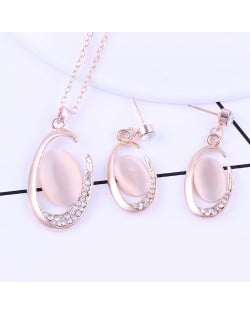 Business Style Bling Oval Opal Pendant Wholesale Wedding Jewelry Set Necklace and Earrings Set