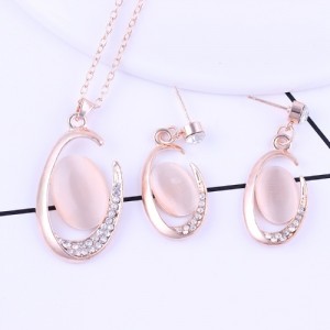 Business Style Bling Oval Opal Pendant Wholesale Wedding Jewelry Set Necklace and Earrings Set