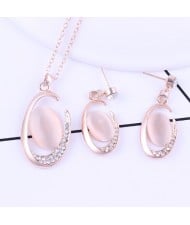 Business Style Bling Oval Opal Pendant Wholesale Wedding Jewelry Set Necklace and Earrings Set