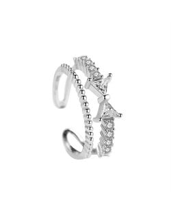 Cubic Zirconia Bowknot Dual Layers Women Platinum Plated Ring