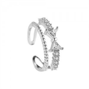Cubic Zirconia Bowknot Dual Layers Women Platinum Plated Ring