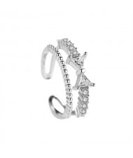 Cubic Zirconia Bowknot Dual Layers Women Platinum Plated Ring