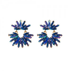 Super Bling Rhinestone Women Fashion Wholesale Earrings - Blue