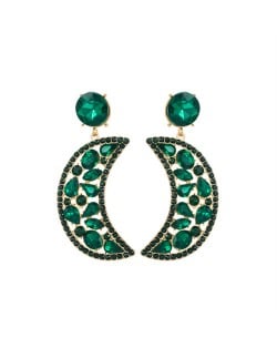 Fashion Hollow-out Moon Shape Design Rhinestone Women Wholesale Earrings - Green