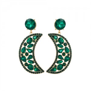 Fashion Hollow-out Moon Shape Design Rhinestone Women Wholesale Earrings - Green