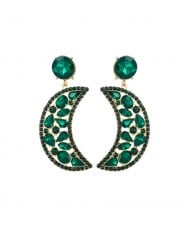 Fashion Hollow-out Moon Shape Design Rhinestone Women Wholesale Earrings - Green