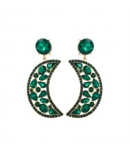 Fashion Hollow-out Moon Shape Design Rhinestone Women Wholesale Earrings - Green