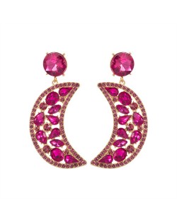 Fashion Hollow-out Moon Shape Design Rhinestone Women Wholesale Earrings - Rose