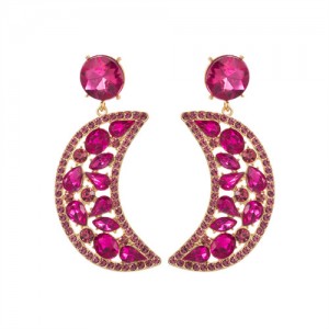 Fashion Hollow-out Moon Shape Design Rhinestone Women Wholesale Earrings - Rose