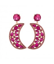 Fashion Hollow-out Moon Shape Design Rhinestone Women Wholesale Earrings - Rose
