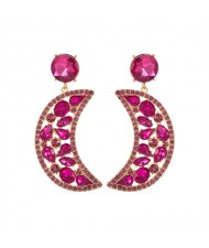 Fashion Hollow-out Moon Shape Design Rhinestone Women Wholesale Earrings - Rose