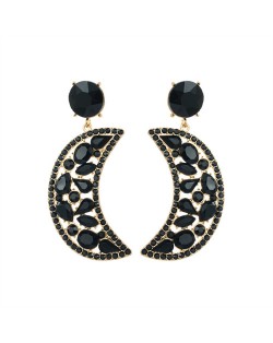 Fashion Hollow-out Moon Shape Design Rhinestone Women Wholesale Earrings - Black