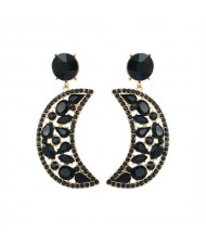 Fashion Hollow-out Moon Shape Design Rhinestone Women Wholesale Earrings - Black