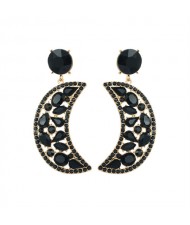 Fashion Hollow-out Moon Shape Design Rhinestone Women Wholesale Earrings - Black