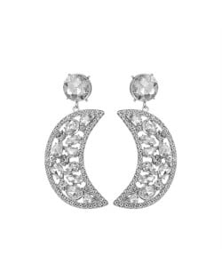 Fashion Hollow-out Moon Shape Design Rhinestone Women Wholesale Earrings - White