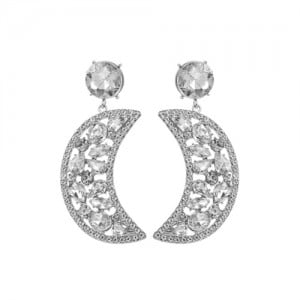 Fashion Hollow-out Moon Shape Design Rhinestone Women Wholesale Earrings - White