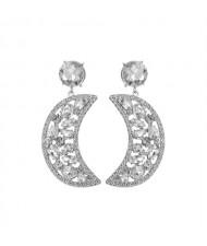 Fashion Hollow-out Moon Shape Design Rhinestone Women Wholesale Earrings - White