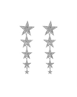 Rhinestone Stars Long Style Women Fashion Wholesale Earrings - Silver