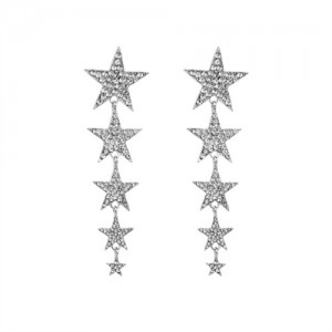 Rhinestone Stars Long Style Women Fashion Wholesale Earrings - Silver