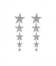 Rhinestone Stars Long Style Women Fashion Wholesale Earrings - Silver