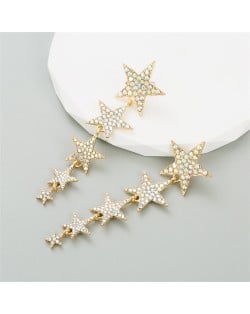 Rhinestone Stars Long Style Women Fashion Wholesale Earrings - Silver