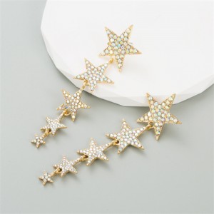 Rhinestone Stars Long Style Women Fashion Wholesale Earrings - Golden