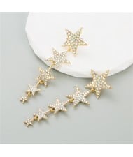 Rhinestone Stars Long Style Women Fashion Wholesale Earrings - Silver