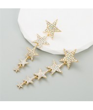 Rhinestone Stars Long Style Women Fashion Wholesale Earrings - Golden