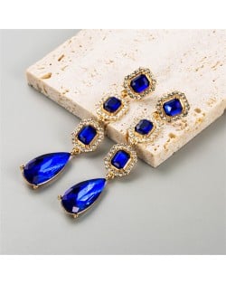 Vintage Court Style Square Rhinestone Drop Dangle Women Fashion Wholesale Earrings - Blue