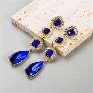 Vintage Court Style Square Rhinestone Drop Dangle Women Fashion Wholesale Earrings - Blue