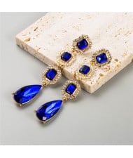 Vintage Court Style Square Rhinestone Drop Dangle Women Fashion Wholesale Earrings - Blue