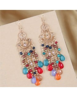 Bohemian Style Hollow Artistic Beads Tassel Women Fashion Wholesale Earrings - Multicolor