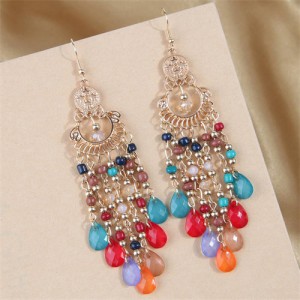 Bohemian Style Hollow Artistic Beads Tassel Women Fashion Wholesale Earrings - Multicolor