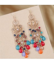 Bohemian Style Hollow Artistic Beads Tassel Women Fashion Wholesale Earrings - Multicolor