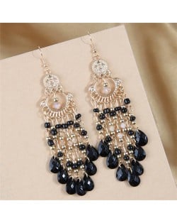 Bohemian Style Hollow Artistic Beads Tassel Women Fashion Wholesale Earrings - Black