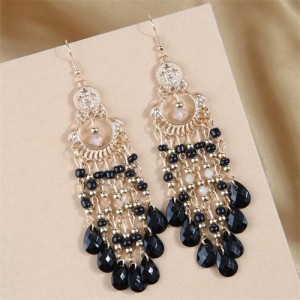 Bohemian Style Hollow Artistic Beads Tassel Women Fashion Wholesale Earrings - Black