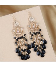 Bohemian Style Hollow Artistic Beads Tassel Women Fashion Wholesale Earrings - Black