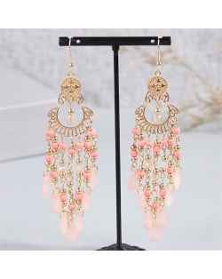 Bohemian Style Hollow Artistic Beads Tassel Women Fashion Wholesale Earrings - Pinky