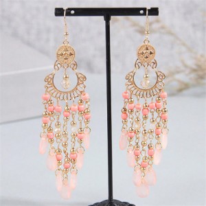 Bohemian Style Hollow Artistic Beads Tassel Women Fashion Wholesale Earrings - Pinky