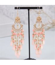 Bohemian Style Hollow Artistic Beads Tassel Women Fashion Wholesale Earrings - Pinky