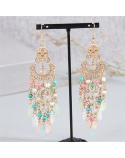 Bohemian Style Hollow Artistic Beads Tassel Women Fashion Wholesale Earrings - Blue and Pink