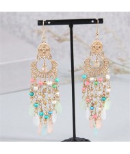 Bohemian Style Hollow Artistic Beads Tassel Women Fashion Wholesale Earrings - Blue and Pink