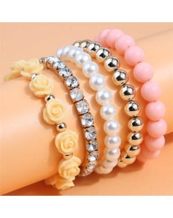 Flower Fashion Acrylic Beads Multi-layer Women Wholesale Bracelet - Pink