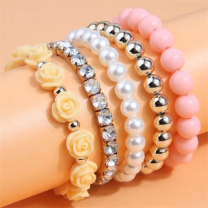 Flower Fashion Acrylic Beads Multi-layer Women Wholesale Bracelet - Pink