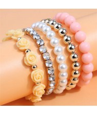 Flower Fashion Acrylic Beads Multi-layer Women Wholesale Bracelet - Pink