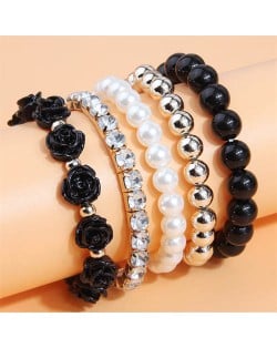 Flower Fashion Acrylic Beads Multi-layer Women Wholesale Bracelet - Black