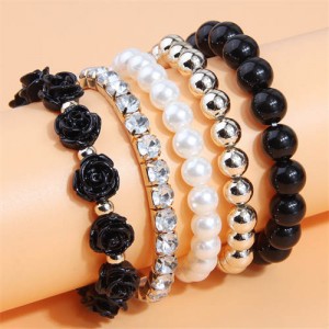 Flower Fashion Acrylic Beads Multi-layer Women Wholesale Bracelet - Black