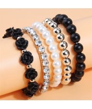 Flower Fashion Acrylic Beads Multi-layer Women Wholesale Bracelet - Black